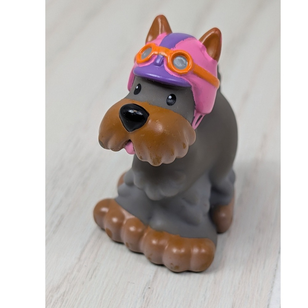 Fisher-Price Little People Grey Schnauzer Dog Figure Helmet for cycle set